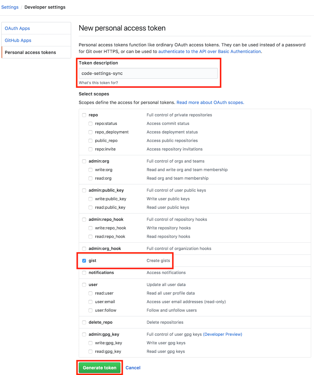 Genetate token /images/vscode_token_2.png